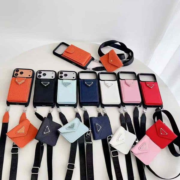 Customized Metal Logo Phone Case For Iphone 17 16 15 14 13 Pro Max Plus 16Pro Designer Case Luxury Card Pocket 17Promax Cover 15Pro Crossbody Rope Headphone Bag Shell