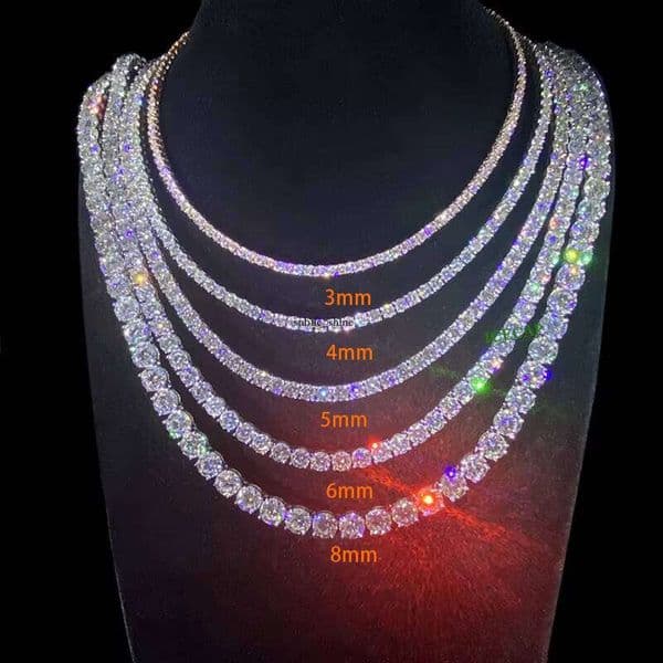 3mm 4mm 5mm Iced Out Vvs Tennis Chain Necklace Sterling Sier Hip Hop Silicon Stone Jewelry