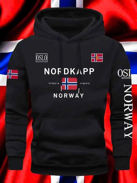 New Norwegian Letter Print Men Women Hooded Sweatshirt Autumn Winter Daily Outdoor Vacation Fitness Casual Loose Warm SportswearT251224