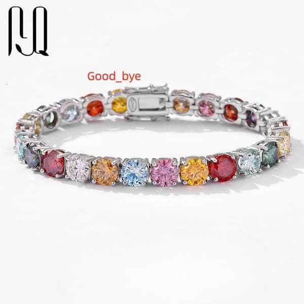 PYQ S925 Sterling Silver Tennis Chain 3/4/5/65mm Pink Blue Red Green Rainbow Moissanite Bracelet Moissanite Bangle