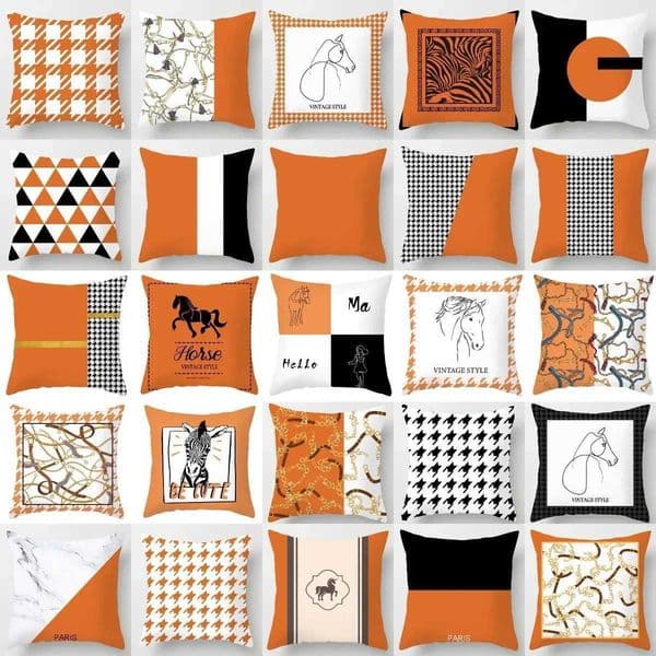 Orange Color Geometric Cushion Covers Horse Pattern Modern Nordic Fashion Simple Pillow Covers Decorative Livingroom Sofa Couch Z251224