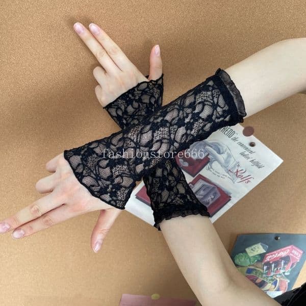 Lady Floral Embroidered Gloves Vintage Wrist Sleeves Bridal Costume Handwear