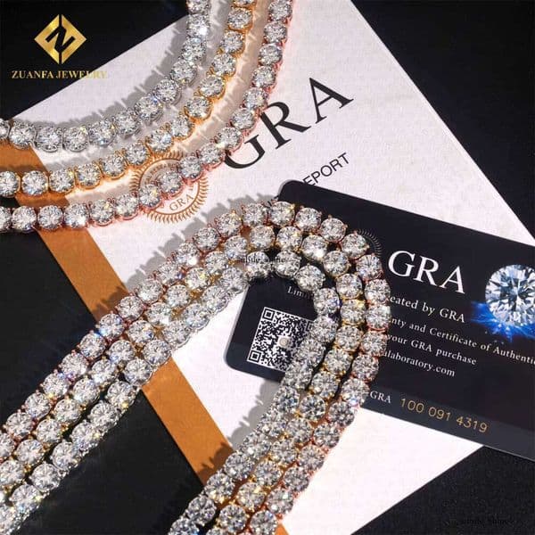 USA Stock Fast Shipping 6.5mm Dia Necklace Solid Sier Iced Out IGI VVS Moissanite Hip Hop Tennis Chain