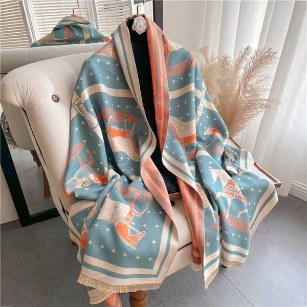 Luxury Horse Print Thick Cashmere Blanket Women Scarf Warm Pashmina Shawl Winter Wraps Bufanda New Design Poncho Echarpe Female Y251224