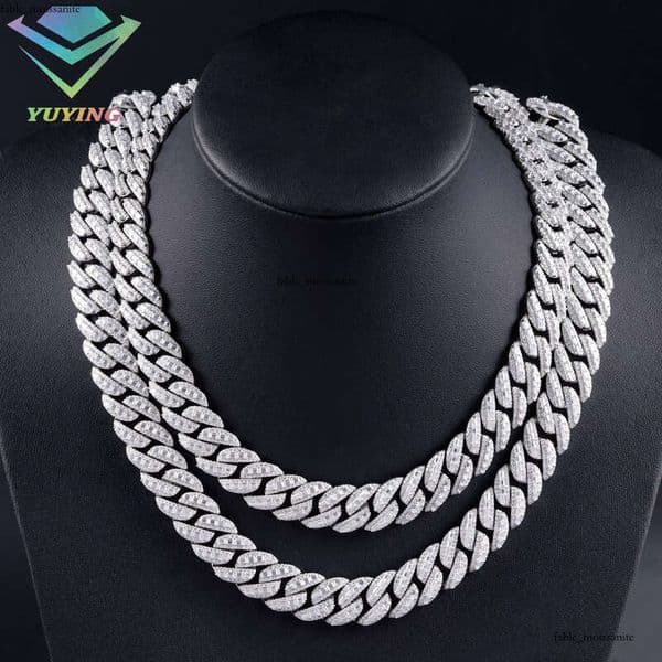 Hip-Hop Jewelry 15mm Solid Sterling Sier Men's Iced Long Bagel VVS Moissanite Cuban Chain Necklace
