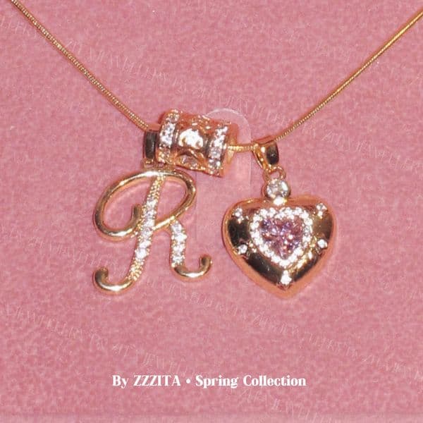 Girl love letter necklace DIY series 22k electroplated real gold stainless steel chain zircon pendant