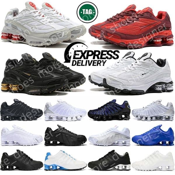 With box designer shoe running shoes shoxs r4 tl sneakers trainers for mens womens triple white chaussure outdoor men women sports runners