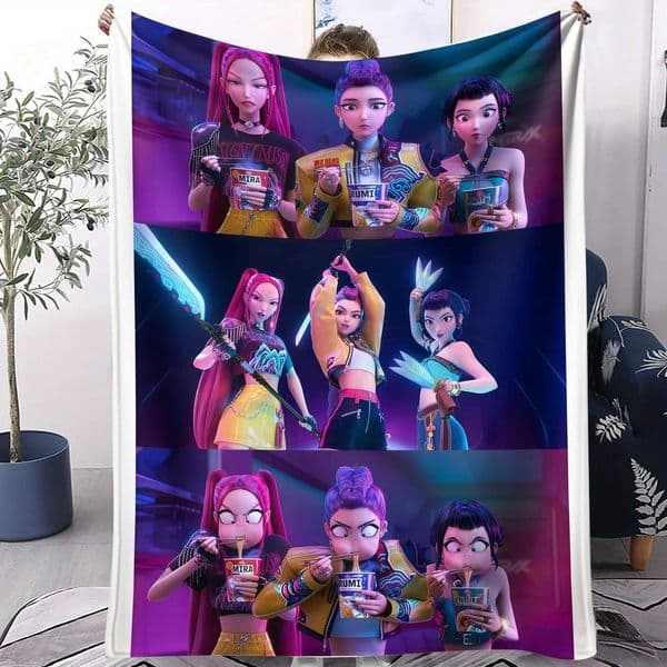 LUXURY Huntrix Blankets K-Pop Demon Hunters Hot Zoey Rumi Mira Printed Soft Warm Throw Blanket Kids Living Room Couch Sofa Bed Fan GiftXJ251224