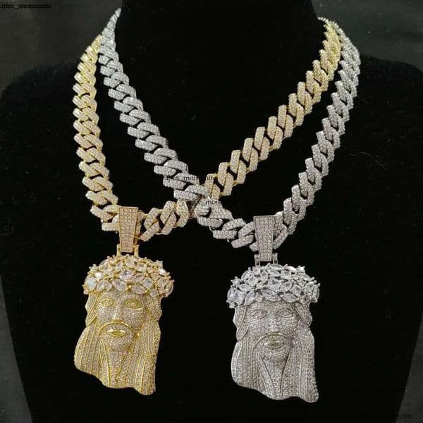 necklace moissanite chain Jesus Pendant with 13mm Moissanite 18K Cuban Chain Necklace 14K Hip Hop Jewelry for Men Gift