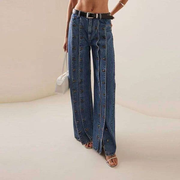 Women's Spring Autumn Stylish Button Jeans Pants 2025 New Denim Long Vintage Trousers Woman Bottoms Clothes for Ladies X251224