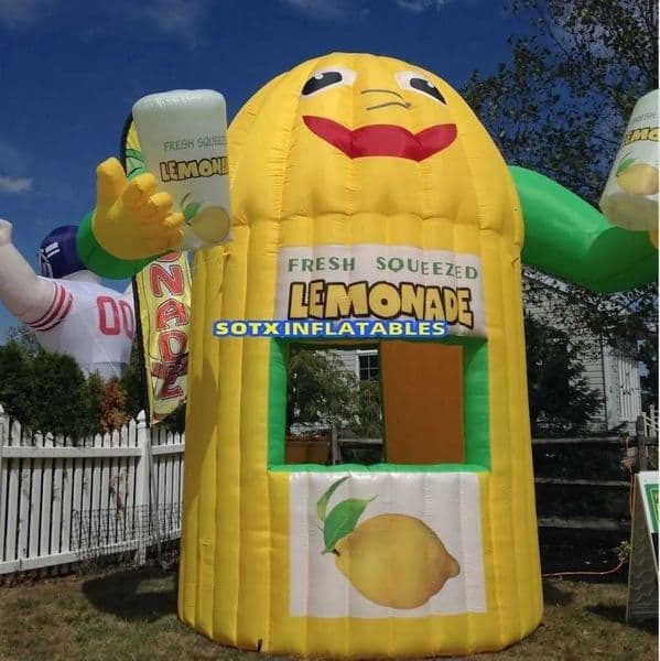 Free delivery 5mLx5mWx4mH (16.5x16.5x13.2ft) Show display inflatable lemon booth inflatable lemonade stand with hands for advertising