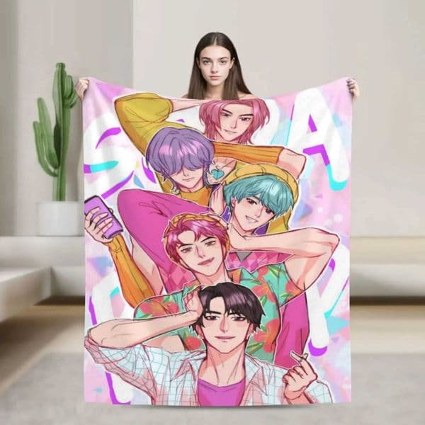 LUXURY Sajaboys Cozy Flannel BlanketLovely KPop Demon Hunter Anime Warm Throw Blanket For Living Room Gifts for Fans Friends GirlsXJ251224