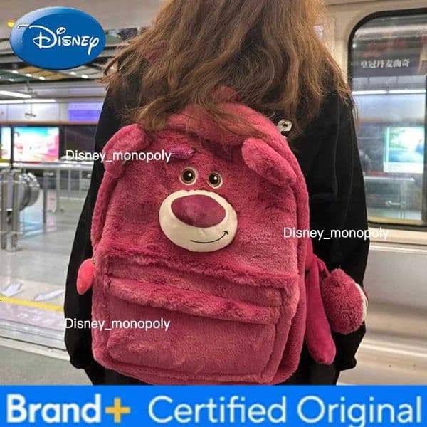 Disney New Cute Strawberry Bear Sullivan Backpack Ins Plush Junior and High School College Student Large-capacity School Bag H251225