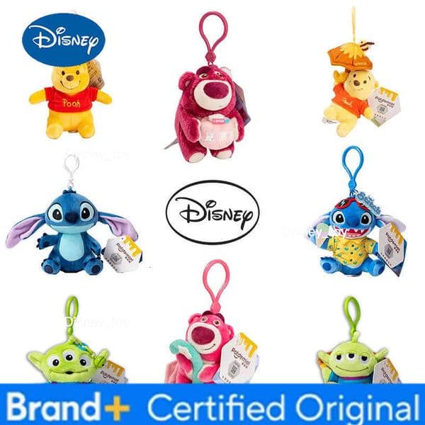 Disney Original Plush Toys Winnie Plush Toy Stitch Pendant Cute Keychains Cartoon Emotional Doll Bag Charm Holidays Gifts H251225