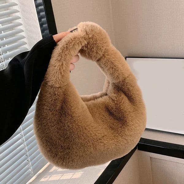 Solid Color Plush Dumpling Bag Simple Style Niche n Faux Fur Handbag Tote Small Womens Underarm Hobo y251216