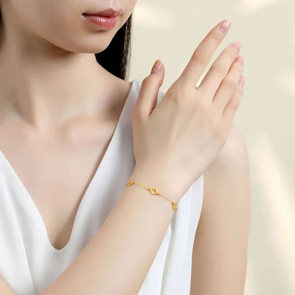 EVISPOL Fashion Stainless Steel Clover Flower Bracelet Set for Women Stylish Gold Color Bangles Earring Piercing Jewelry Gifts 251219