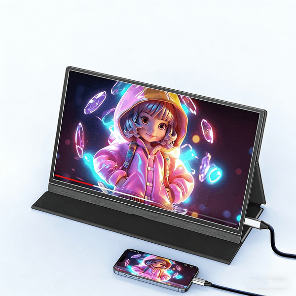 Portable 14-Inch Monitor - High Resolution 1920x1200, Full HD Support via USB-C & HDMI Inputs