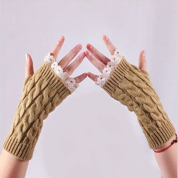 Lace Cuffs Women Short Sleeve Wool Gloves Pretty Arm Warmers Winter Women Warm Korean Style Lace Cuff Knitted Half-Finger Gloves 251223