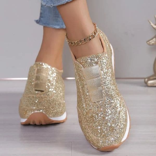 2024 Autumn Fashion Slip-on Low-heeled Womens Sneakers Gold Silver Trend Sport Shoes Ladies Outdoor Casual Walking Shoes251218