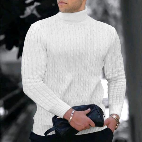 Autumn Winter Mens Knit Sweater High Neck Warmth Fashion Solid Color Slim Fit Male Bottoming Tops Jacquard Pullovers 251225