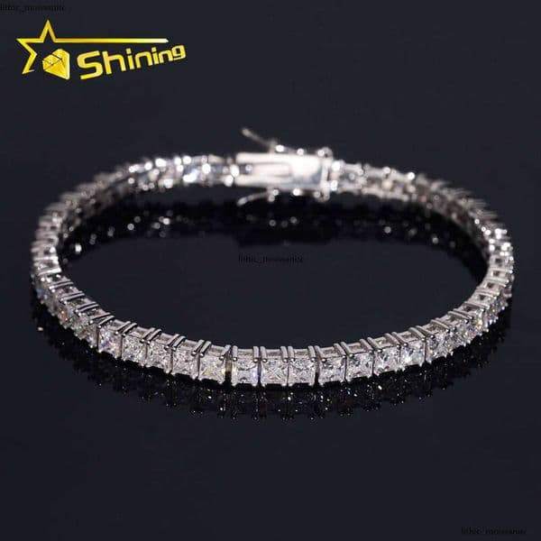 VVS Moissanite Classic Style Pure Silver 925 Hip-Hop Jewelry Cuban Chain Ice Princess Cut 3mm Real Silicon Stone Tennis Bracelet