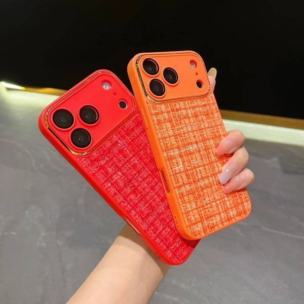 Luxury Golden Border Frosted For iPhone 17 16 15 14 13 12 11 Pro Max 17ProMax Fragrant Wind Fabric Design Full Soft Bumper Cover