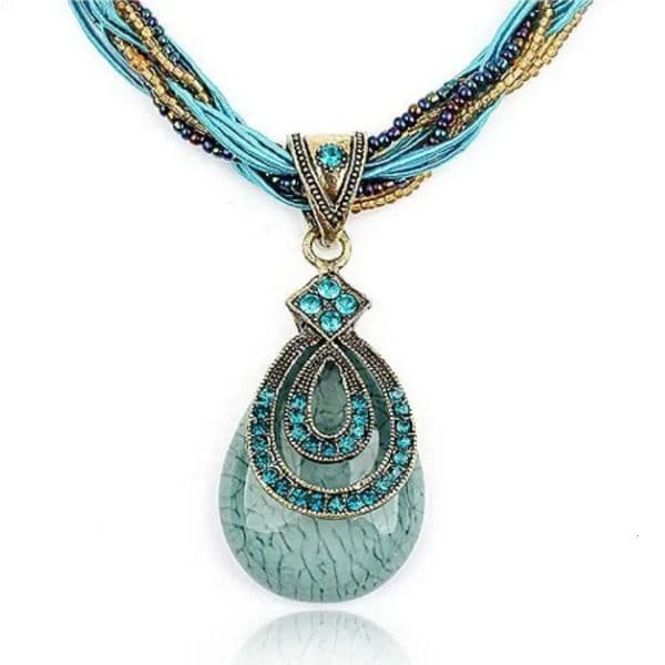 POPACC Bohemian Ethnic Style Jewelry Vintage Gemstones Water Droplets Necklace for Women Korean Sweater Chain Party Decoration 251219