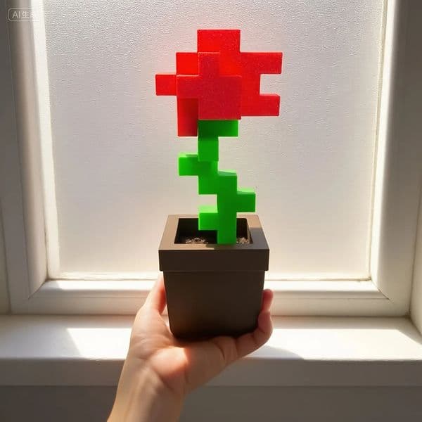 1 Piece Pixel Rose Flower Ornament 3D Printed Unique Decoration Plastic Product Suitable for Bedside Table Desktop Office Desk Furniture Decorat 251226BJ