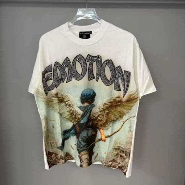 Designer Fashion Brand Mixed Emotion American Angel Print Rhinestone T-shirt Unisex Loose Casual Short Sleeve Summer