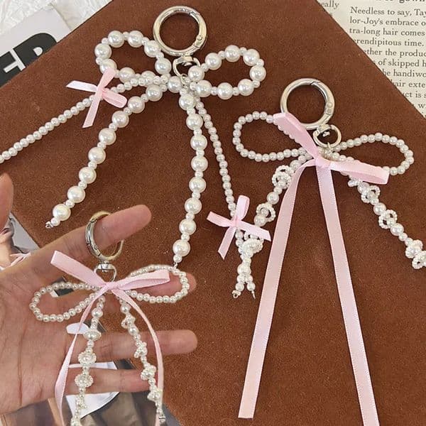 2025 Korean Fashion Sweet Pearl Bow Keychain Heart Pendant Keyring Y2K Ins Aesthetic Holder for Girl Bag Accessories 251216