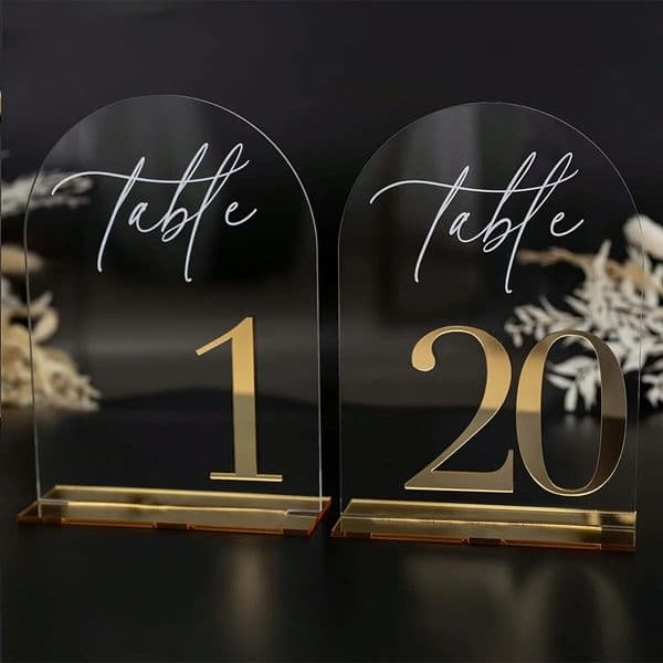 10pcs Acrylic Wedding Table Nums 1 to 10 with Stand 15cm Elegant Gold Durable Signs for Banquet Decor 251226