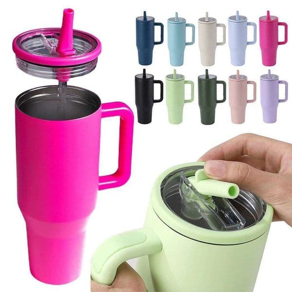 40oz Thermal Handle Insulated Long Straw With Lids 304 Stainless Steel Coffee Tumbler Termos Cup for Travel Mug 25M1226
