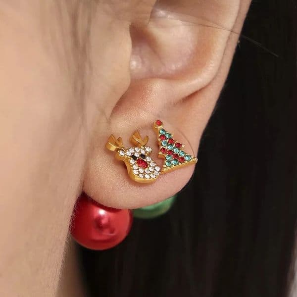 ENFASHION Aretes De Mujer Christmas Series Tree Deer Zircon Stud Earrings For Womens Stainless Steel Delicate Year Jewelry 251223