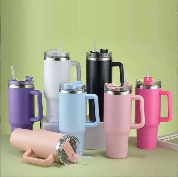 New 40oz Stainless Steel Car Large Capacity Water Cup with Handle and Straw Double-walled Insulated Travel Mug Holiday Gifts 25M1226