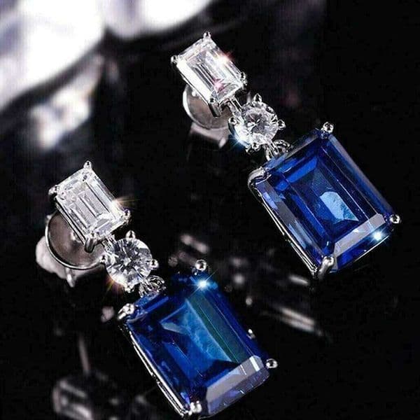 Huitan Geometric Blue CZ Dangle for Women Gorgeous Accessories Wedding Party Temperament Female Earrings Trendy Jewelry