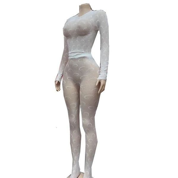 STYLISH LADY Moon Printed Mesh 2 Piece Set Women Long Sleeve Top and Skinny Footed Pant Suits See Through Sexy Club Outfits 251224