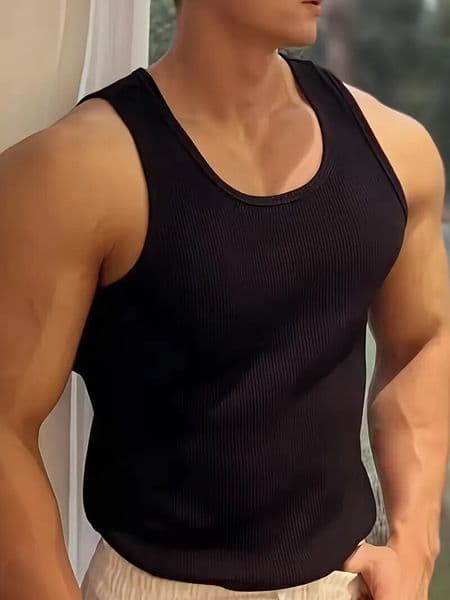 Comfort-Fit Mens T-Shirt Stylish Tank Design Perfect For Warm Days Ribbed vest