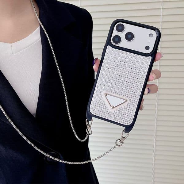fashion designer for iPhone 17 16 15 14 13 12 11 Pro Max crossbody lanyard with diamonds women anti-fall heat dissipation wear-resistant protective case ZM5Y