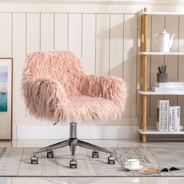 HengMing Modern Faux fur home office chair, fluffy chair for girls, makeup vanity Chair 9020 2004