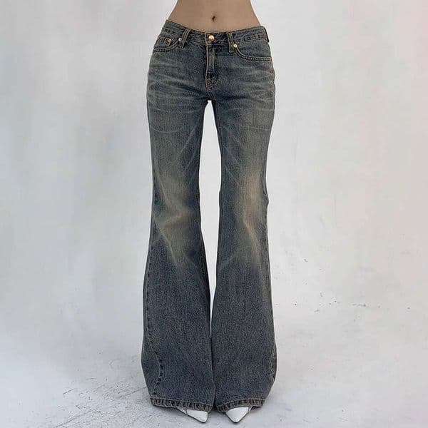 European And American Style Cross-Border New Vintage Washed Jeans Slim Straight Low Waist Flared Long Pants For Women B5