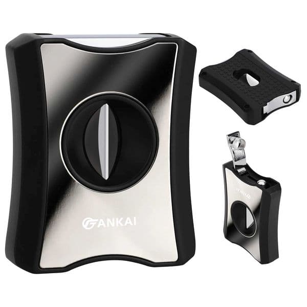 Cigar CutterStainless Steel V Cut with Cigar PunchCigar Stand Sharp Blade Guillotine Up to 60 Gauge Push-Type Cigar V Cutter Y251218