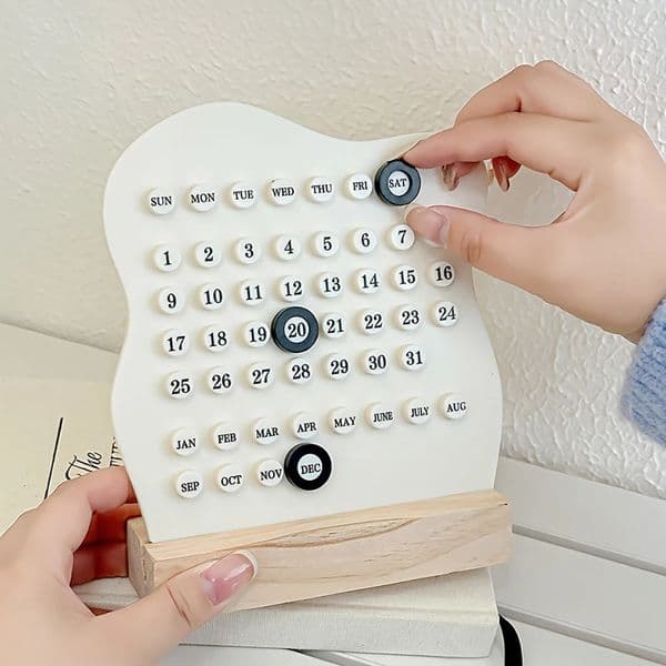 Creative Manual Wooden Desk Calendar Adjustable Week Month Date Display Calendar Desktop Ornament Home Activity Room Decoration 251223BJ