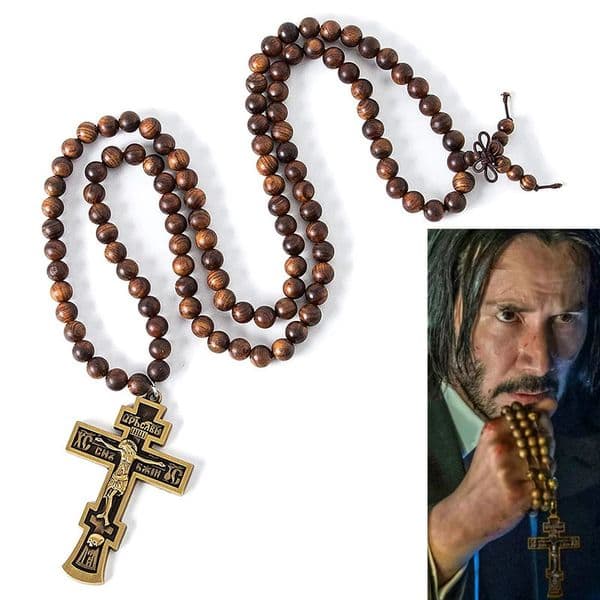 Movie John Wick Baba Yaga Cosplay Necklace Unisex Beads Chain Jesus Cross Alloy Metal Pendant Necklaces Jewelry Gifts 251224