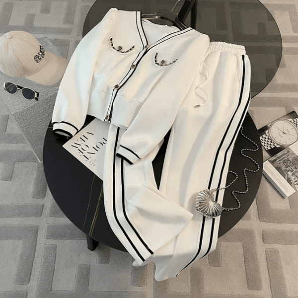Womens Tracksuits Spring And Autumn High End Casual Sports Set Western V-neck Top Wide Leg Pants Two Piece Setj TracksuitW260422
