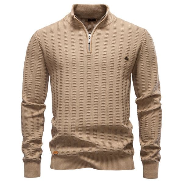 WOZK autumn and winter new striped jacquard men's sweater half zipper stand up collar business sweater men designer
