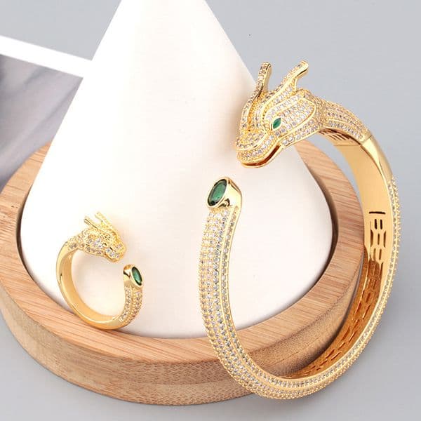 And Style Chinese Dragon Head Bracelet Ring Set Trendy Men And Women Jewelry