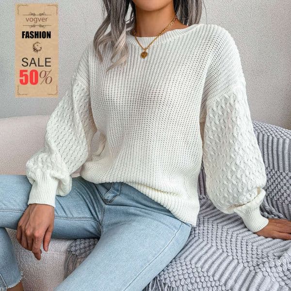 Sweater for Women 2026 European American Style Lantern Long Sleeve Sweater, Autumn Winter Casual Soft Knitted Versatile Daily Pullover