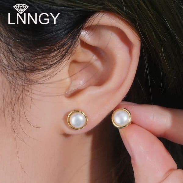 Lnngy Pearl Earrings Genuine Natural Freshwater Pearl 925 Sterling Silver Earrings Korean Jewelry For Women Wedding Gift 251224