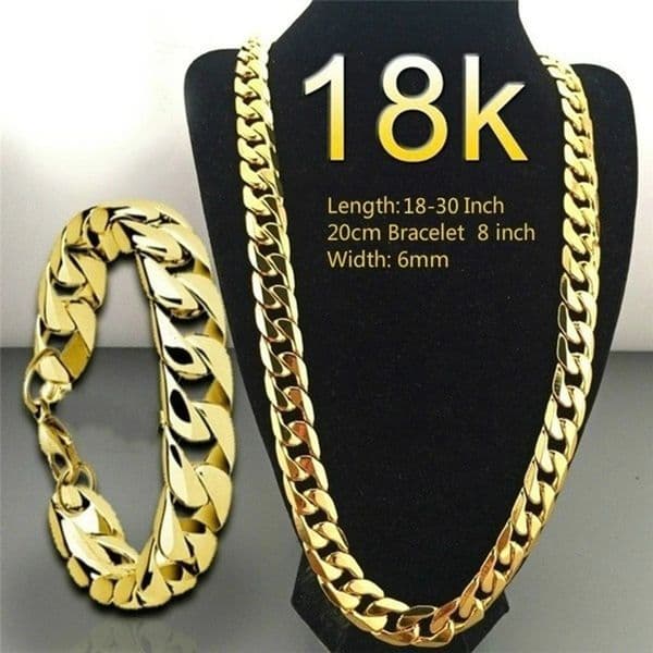 Men 18K Gold Necklace Fashion Men 18K Gold Necklace Cuban Chain Necklace For Men Jewelry Gifts 251224