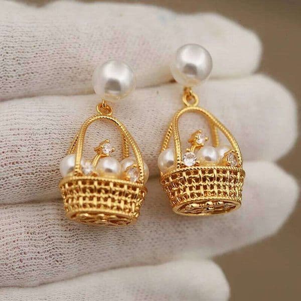 New Sight Design Luxury Crystal Basket Stud for Women Fashion Brand Jewelry Unique Pearl Beads Zirconia Earrings